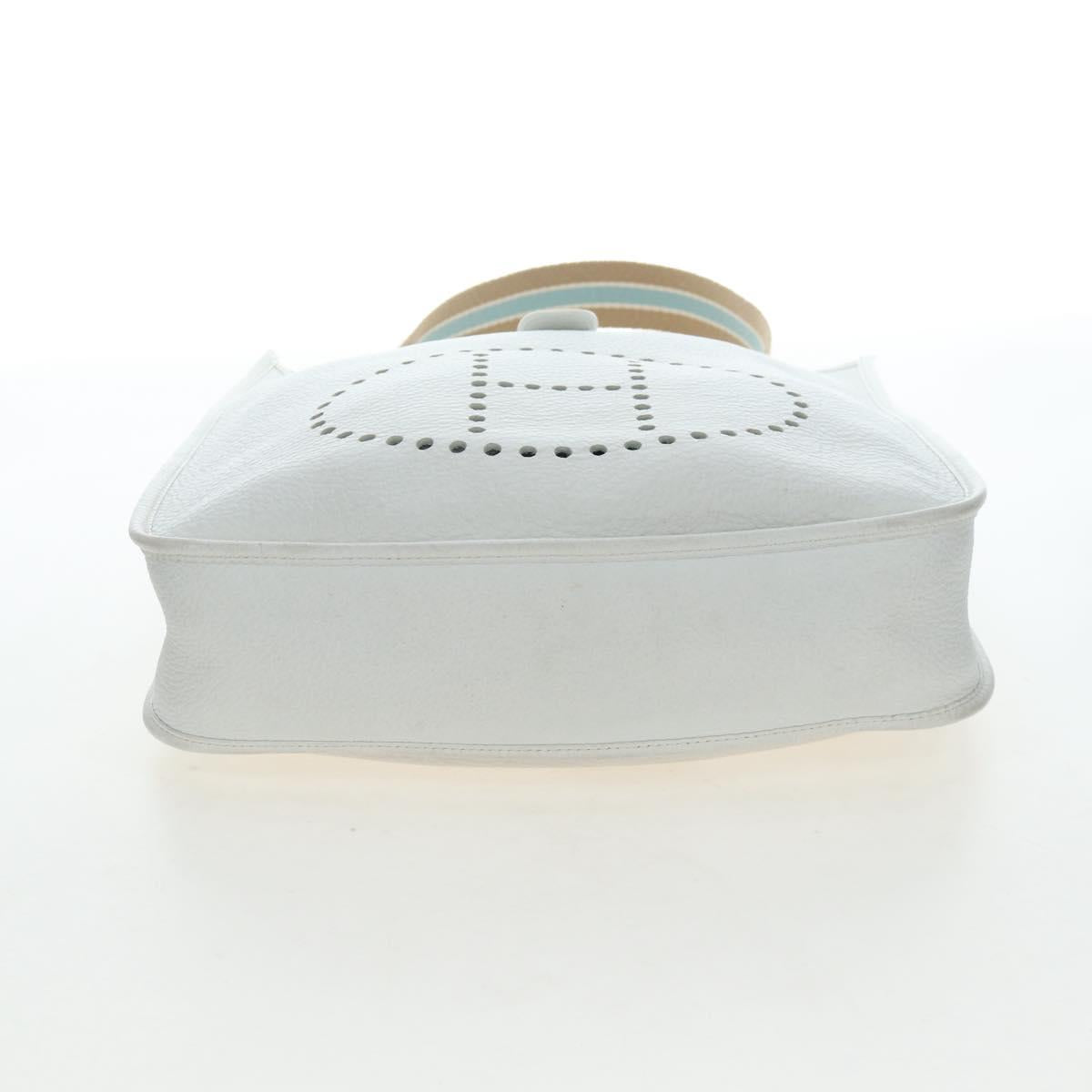 HERMES Evelyn 1GM Shoulder Bag Leather White Silver Auth 195640SAM