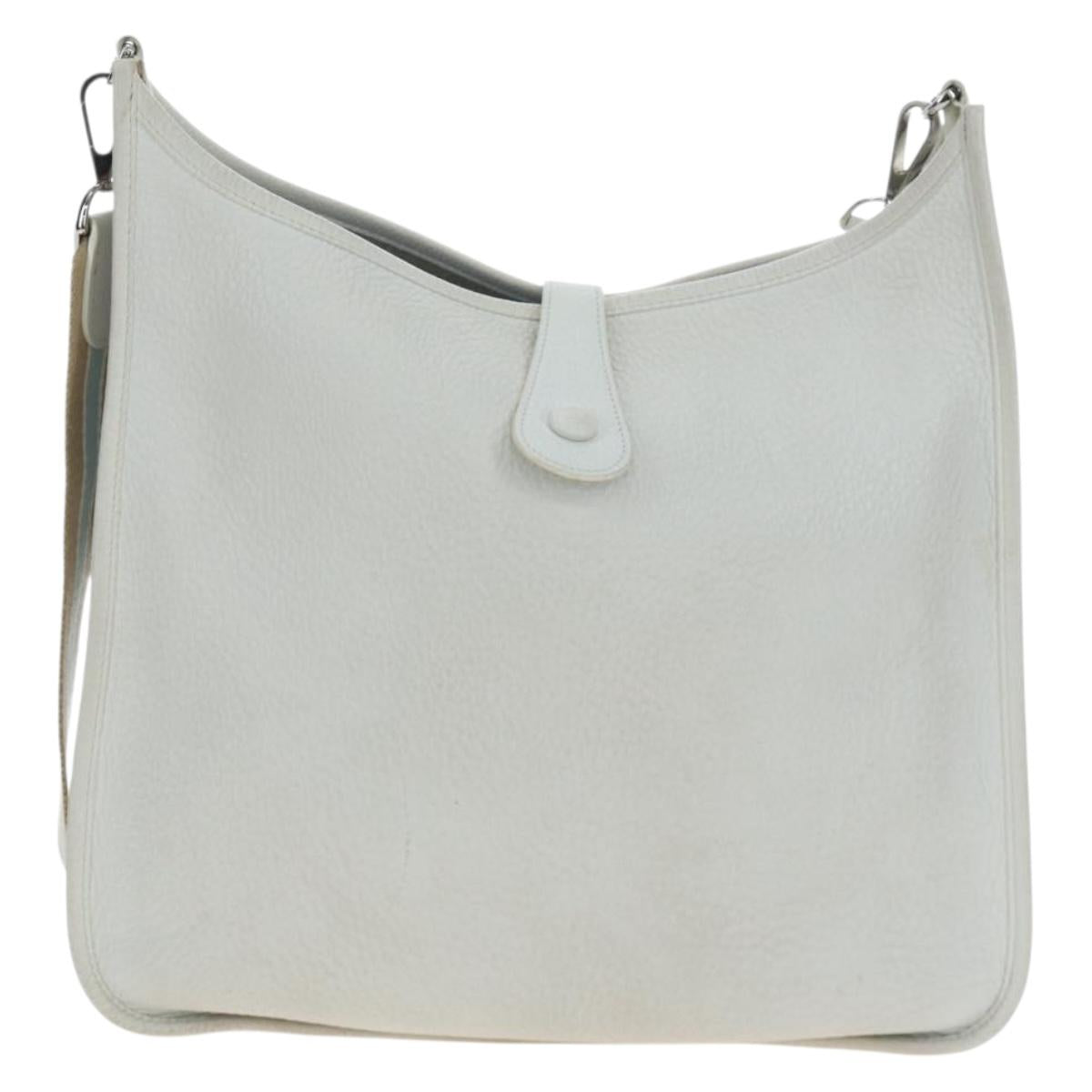 HERMES Evelyn 1GM Shoulder Bag Leather White Silver Auth 195640SAM