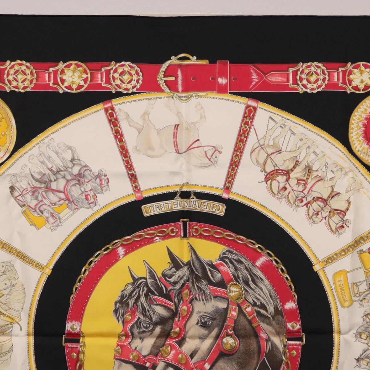 HERMES Carre 90 Scarf ”CHEVAUX DE TRAIT” Silk Black Auth 195641M