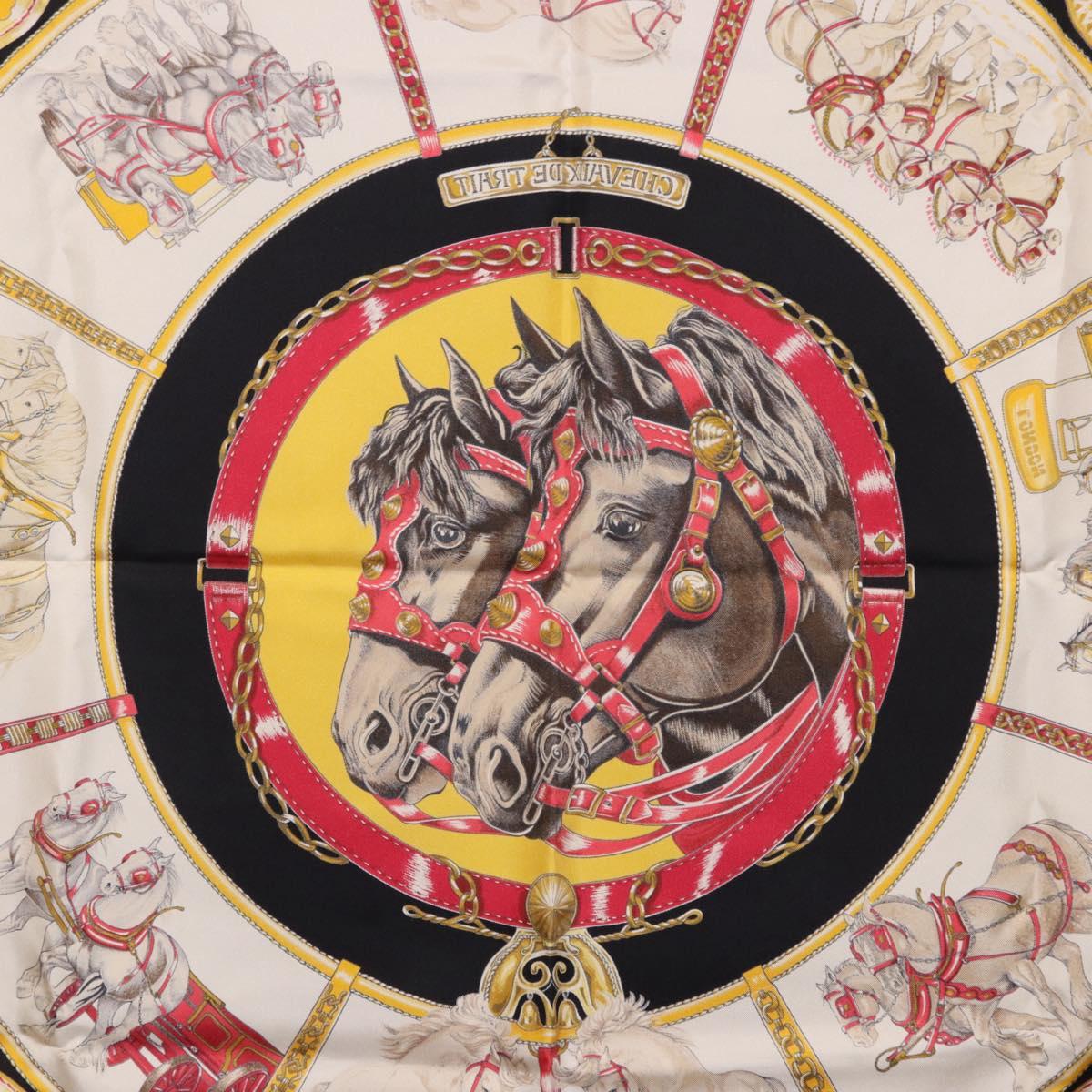 HERMES Carre 90 Scarf ”CHEVAUX DE TRAIT” Silk Black Auth 195641M