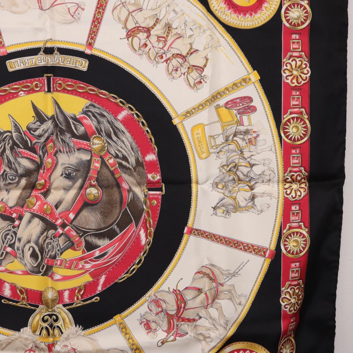 HERMES Carre 90 Scarf ”CHEVAUX DE TRAIT” Silk Black Auth 195641M