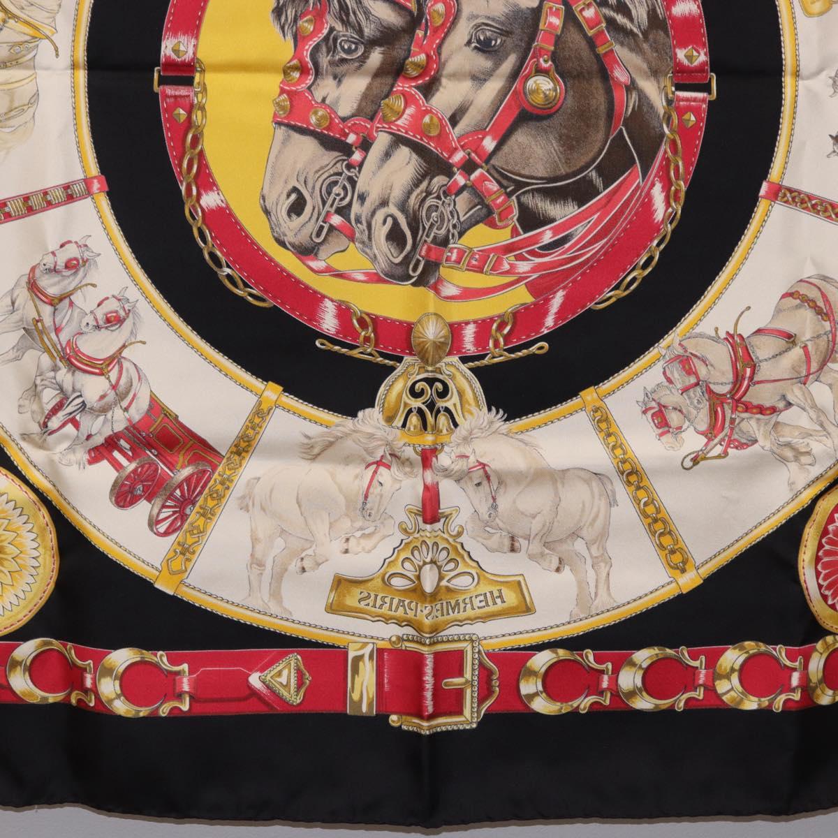 HERMES Carre 90 Scarf ”CHEVAUX DE TRAIT” Silk Black Auth 195641M