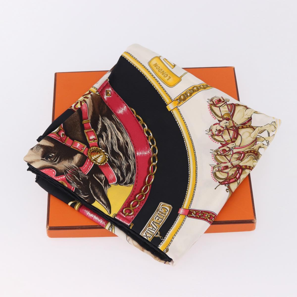 HERMES Carre 90 Scarf ”CHEVAUX DE TRAIT” Silk Black Auth 195641M