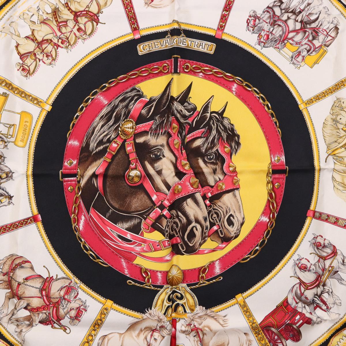 HERMES Carre 90 Scarf ”CHEVAUX DE TRAIT” Silk Black Auth 195641M