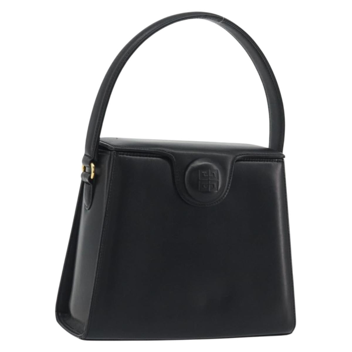 GIVENCHY Hand Bag Leather Black Gold Auth 195642A