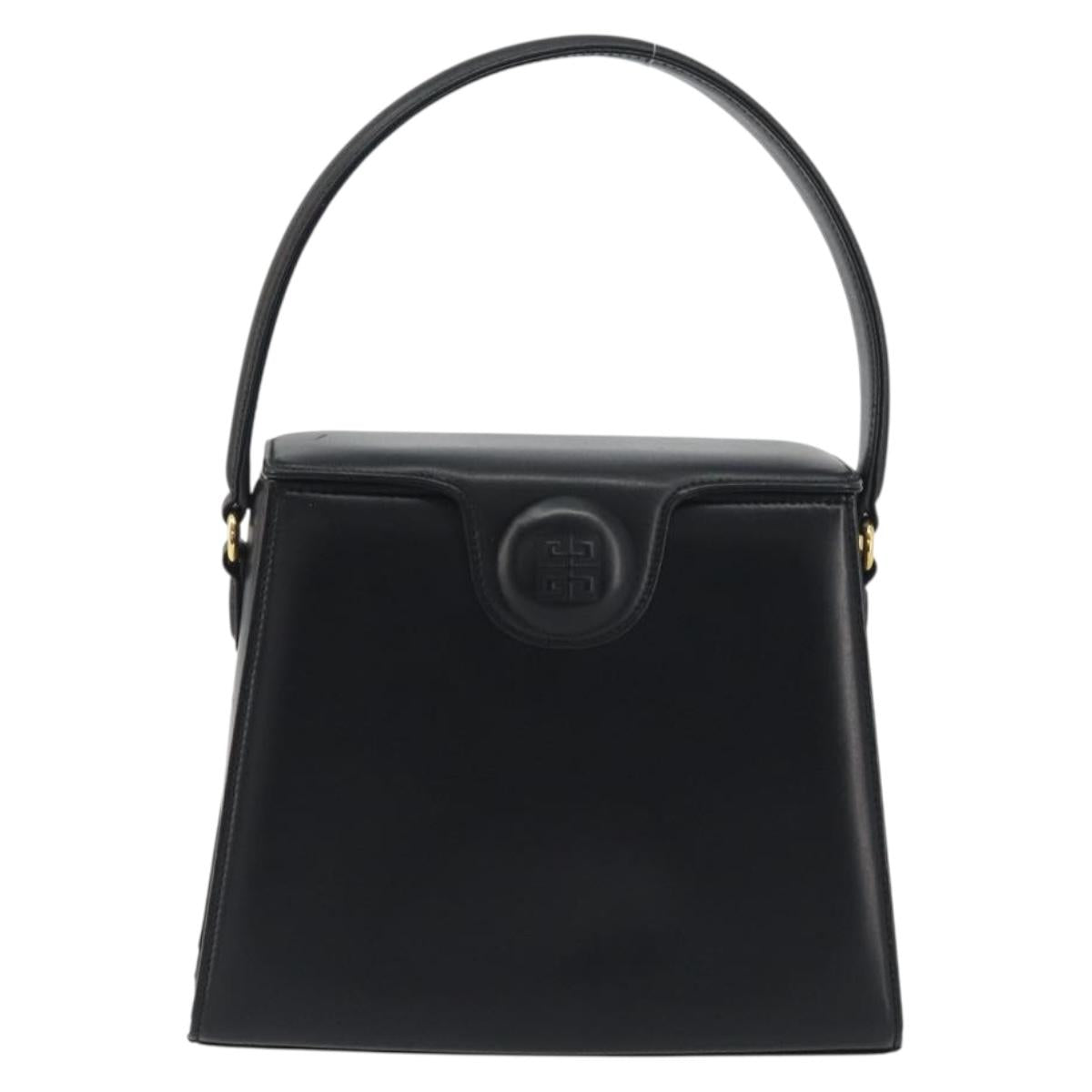 GIVENCHY Hand Bag Leather Black Gold Auth 195642A