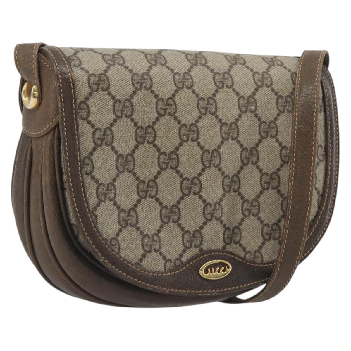 GUCCI GG Supreme Shoulder Bag PVC Beige Gold Auth 195645