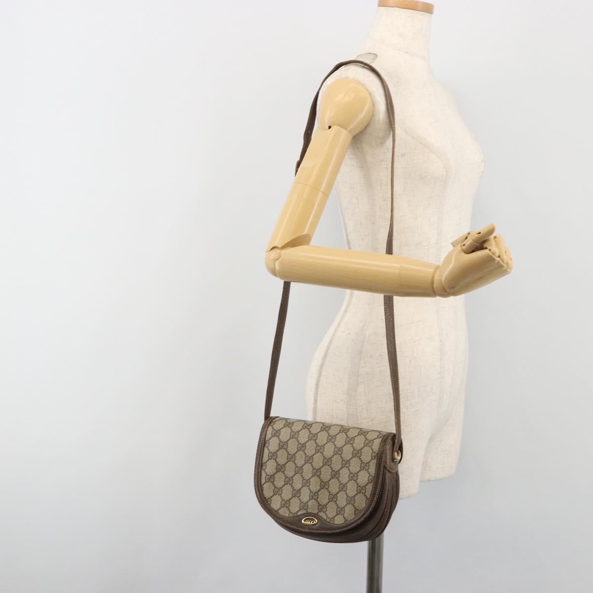 GUCCI GG Supreme Shoulder Bag PVC Beige Gold Auth 195645