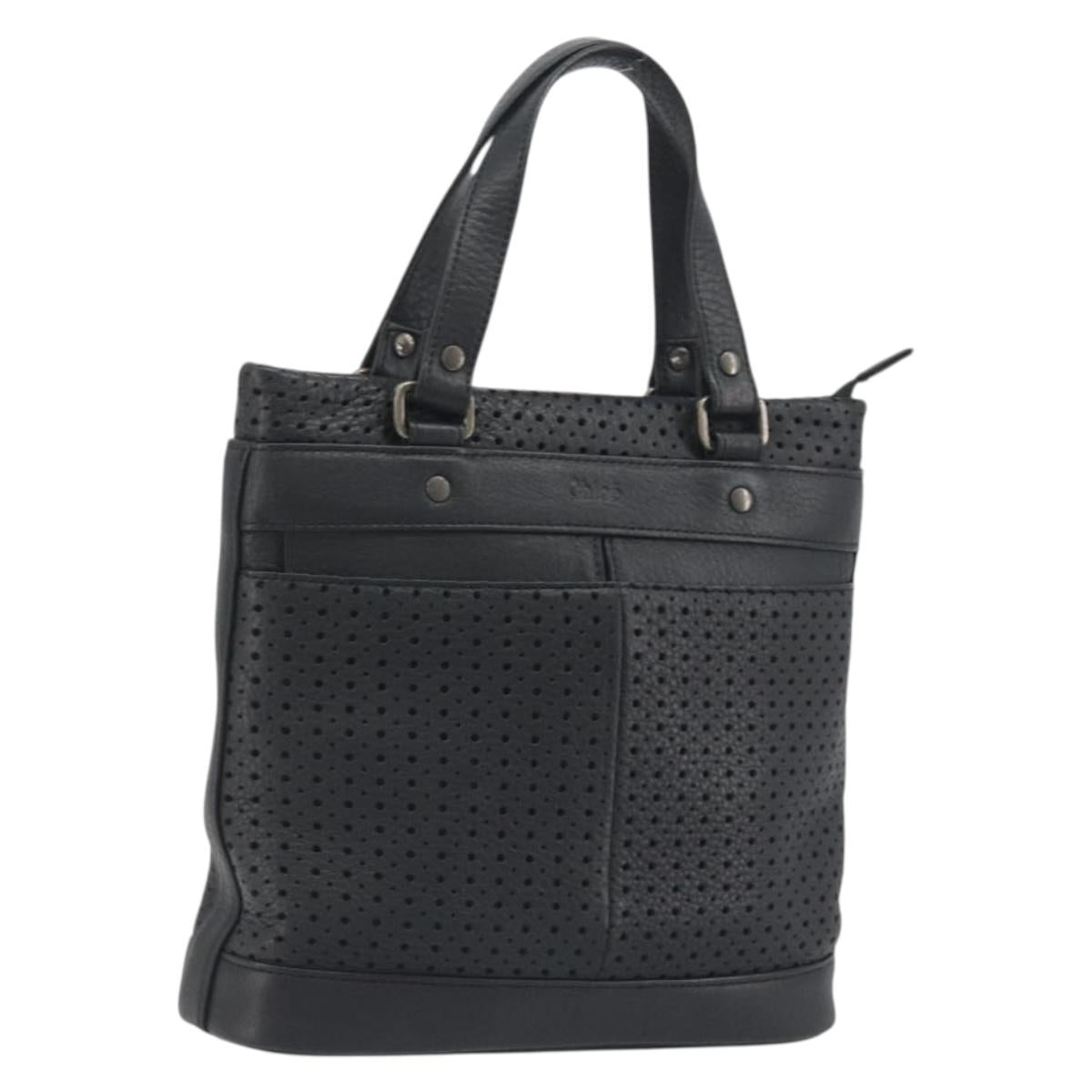 Chloe Hand Bag Leather Black Auth 195646A