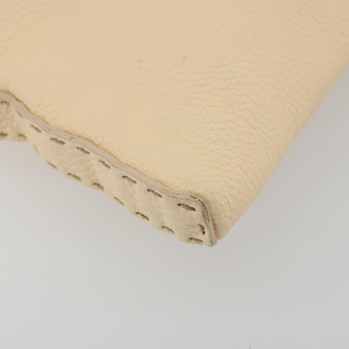 FENDI Celeria Shoulder Bag Leather Ivory Silver Auth 195647V