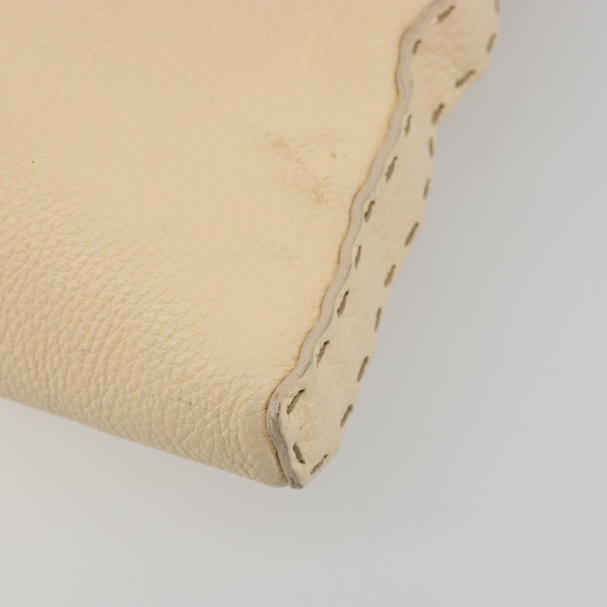 FENDI Celeria Shoulder Bag Leather Ivory Silver Auth 195647V