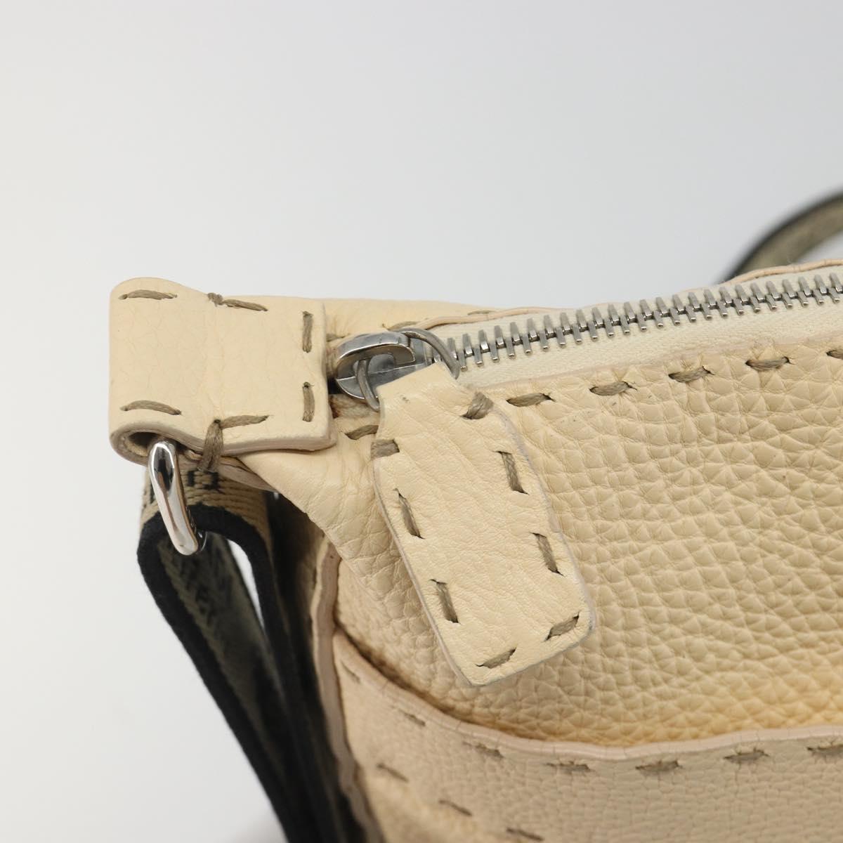 FENDI Celeria Shoulder Bag Leather Ivory Silver Auth 195647V