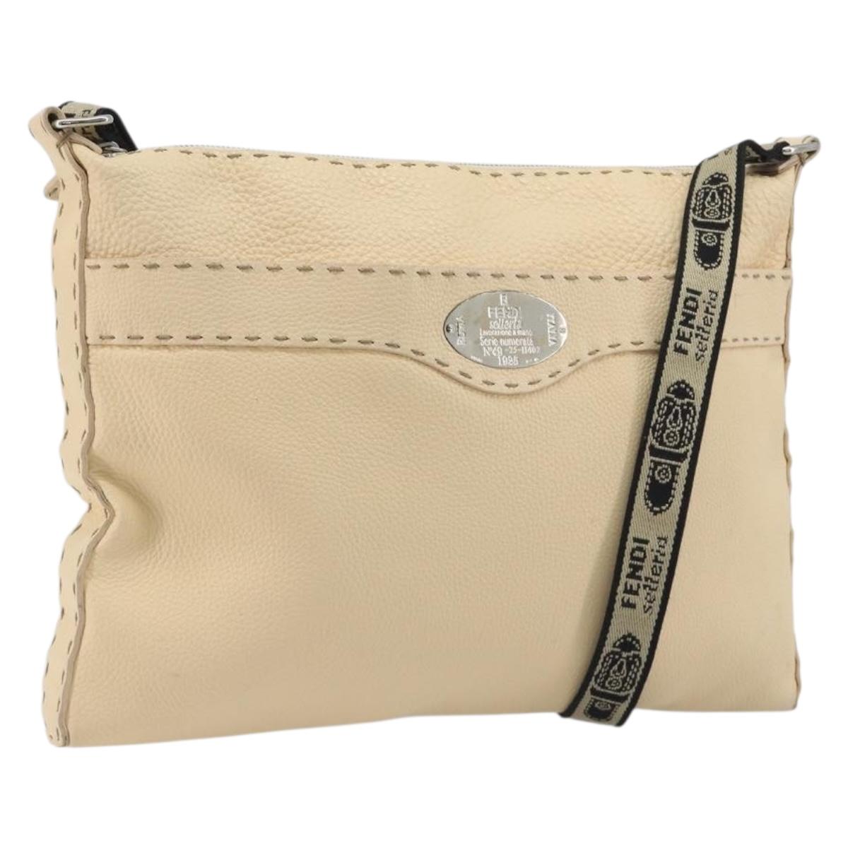 FENDI Celeria Shoulder Bag Leather Ivory Silver Auth 195647V