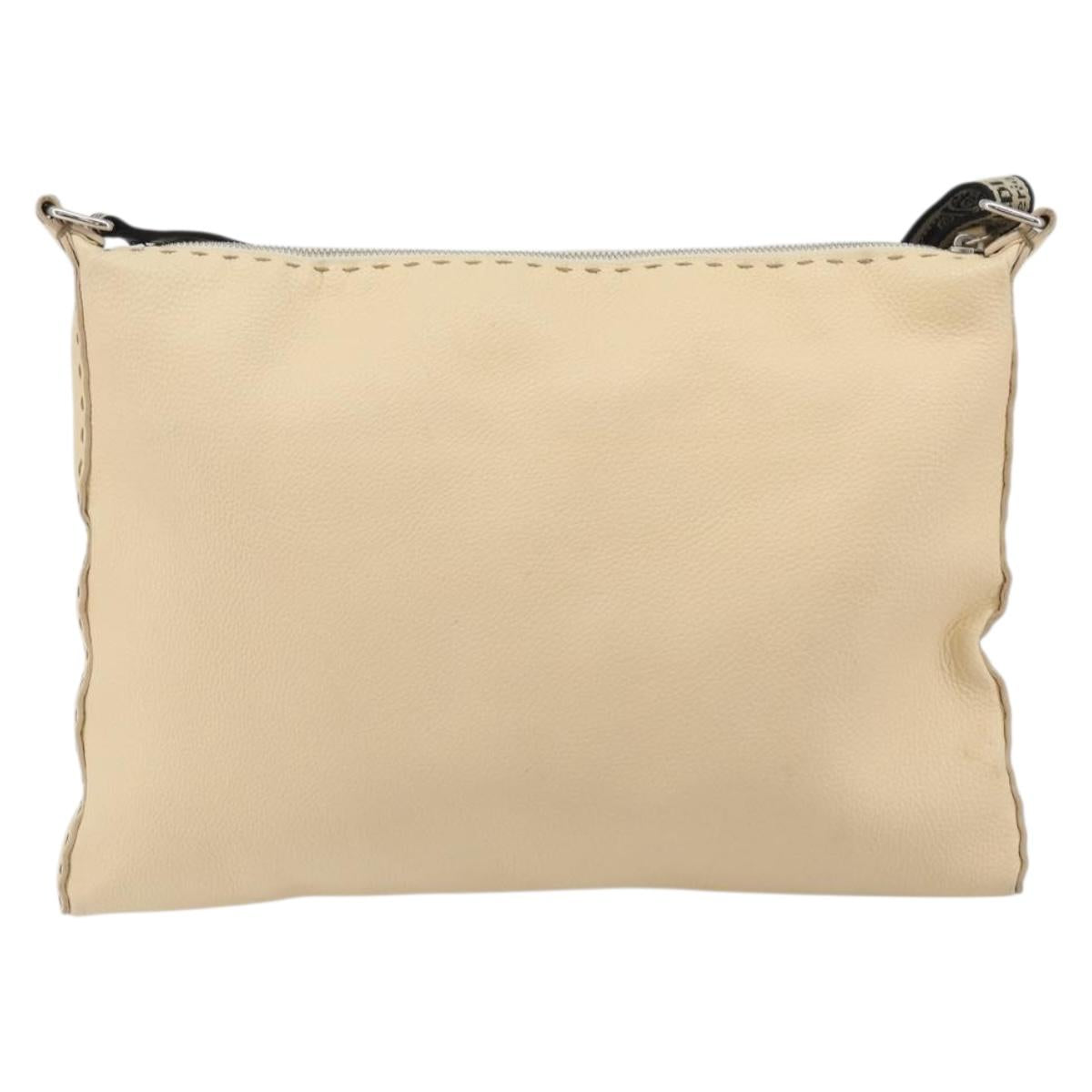 FENDI Celeria Shoulder Bag Leather Ivory Silver Auth 195647V