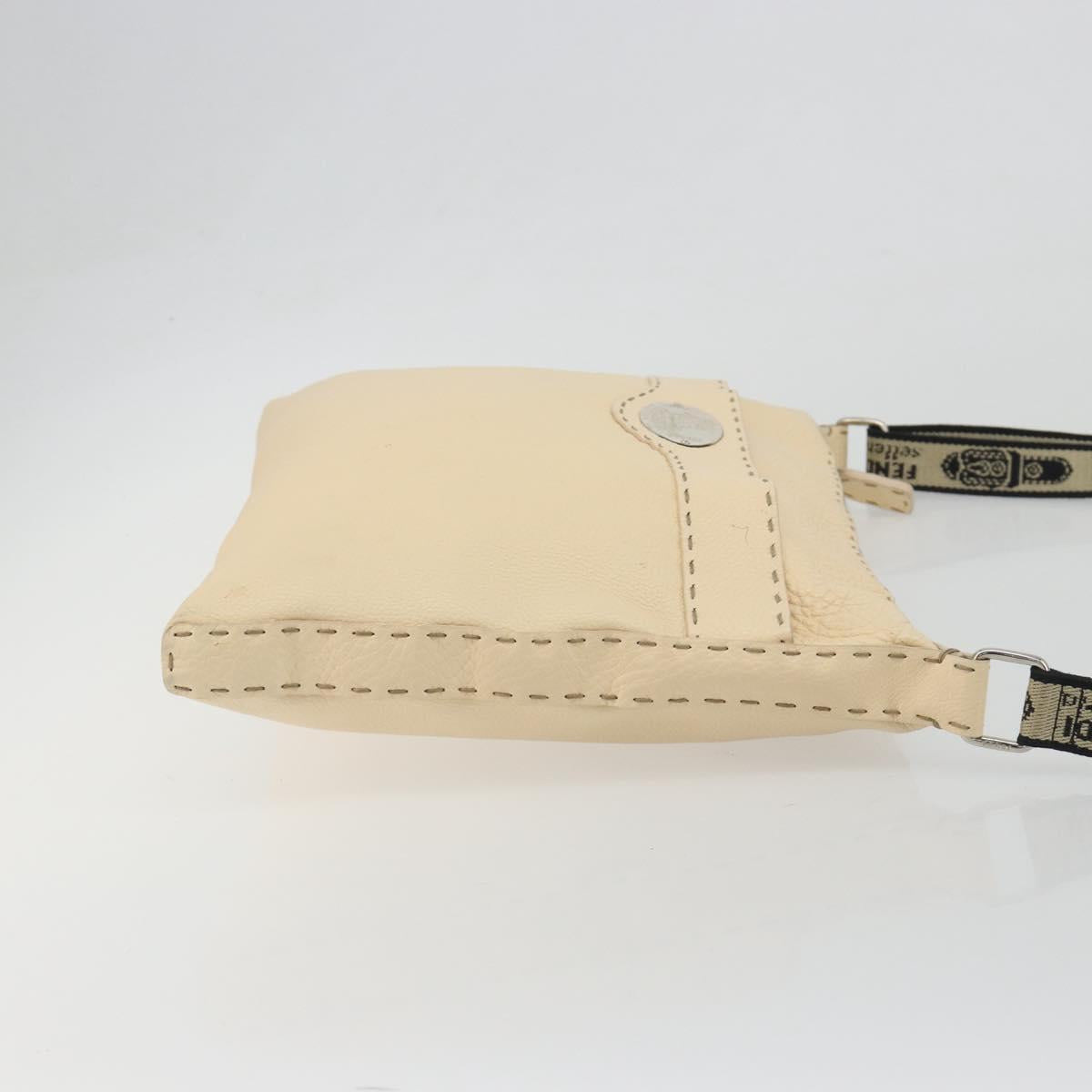 FENDI Celeria Shoulder Bag Leather Ivory Silver Auth 195647V