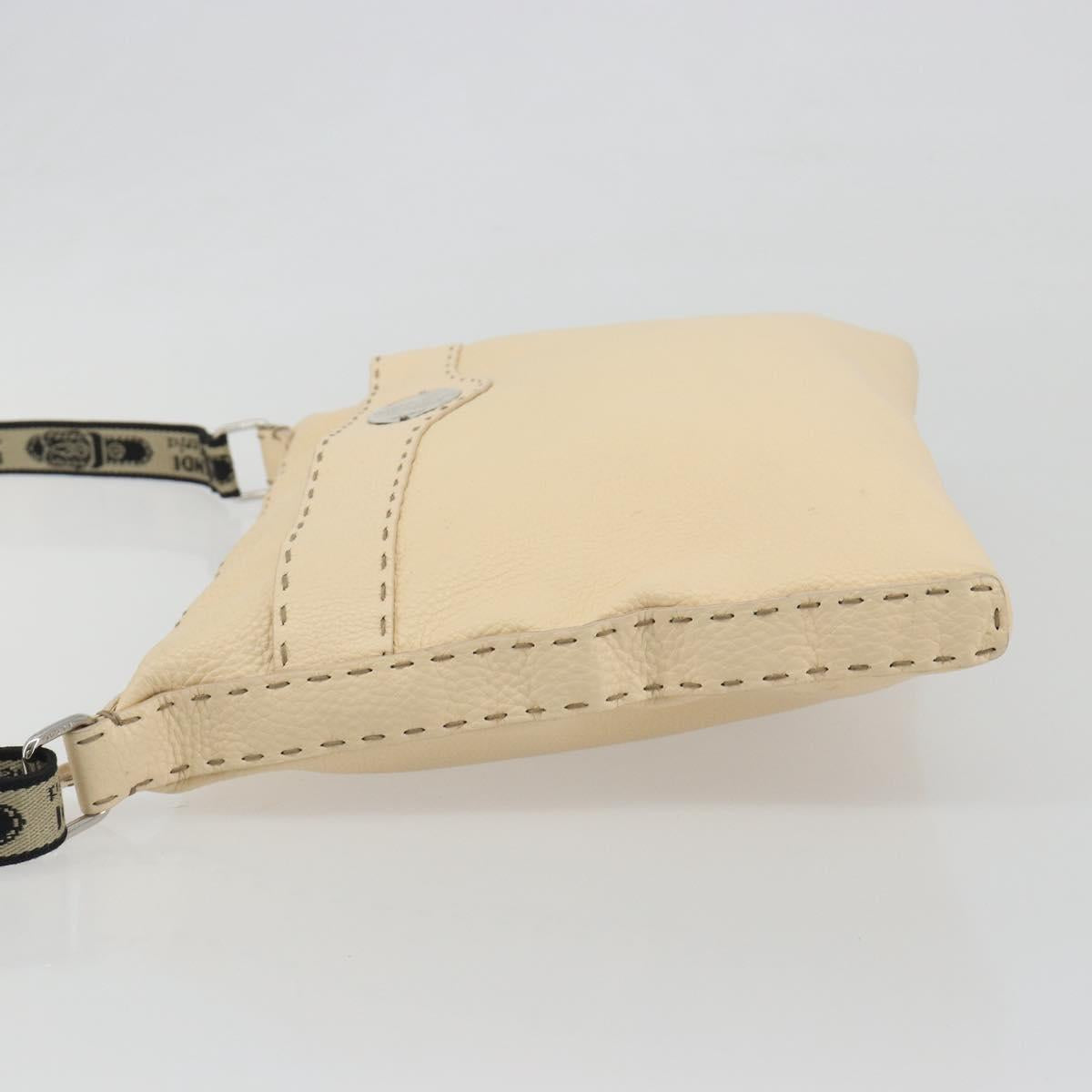 FENDI Celeria Shoulder Bag Leather Ivory Silver Auth 195647V