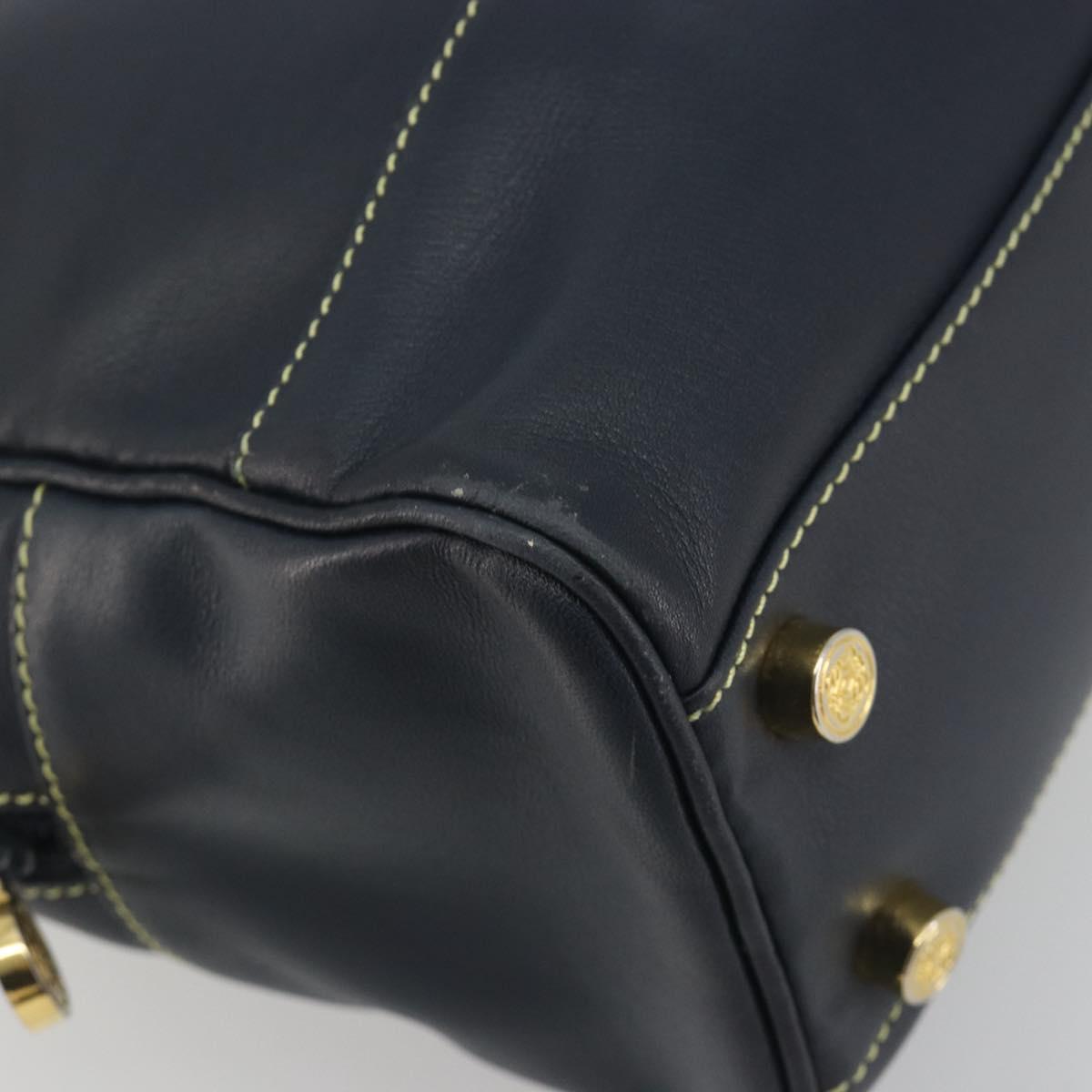 LOEWE Amazonas Hand Bag Leather Navy Gold Auth 195648A