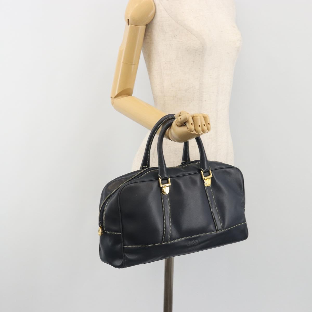 LOEWE Amazonas Hand Bag Leather Navy Gold Auth 195648A