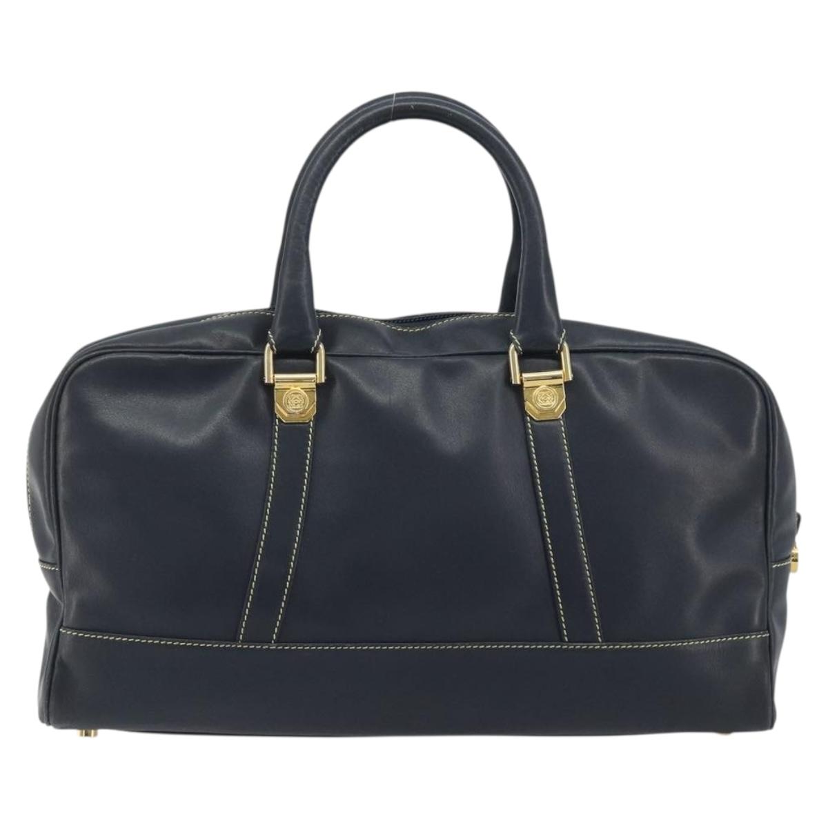LOEWE Amazonas Hand Bag Leather Navy Gold Auth 195648A