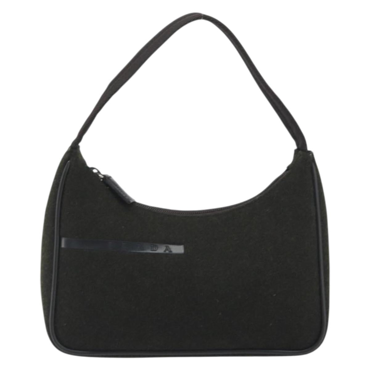 PRADA PRADA Sports Hand Pouch Wool Khaki Silver Auth 195649A