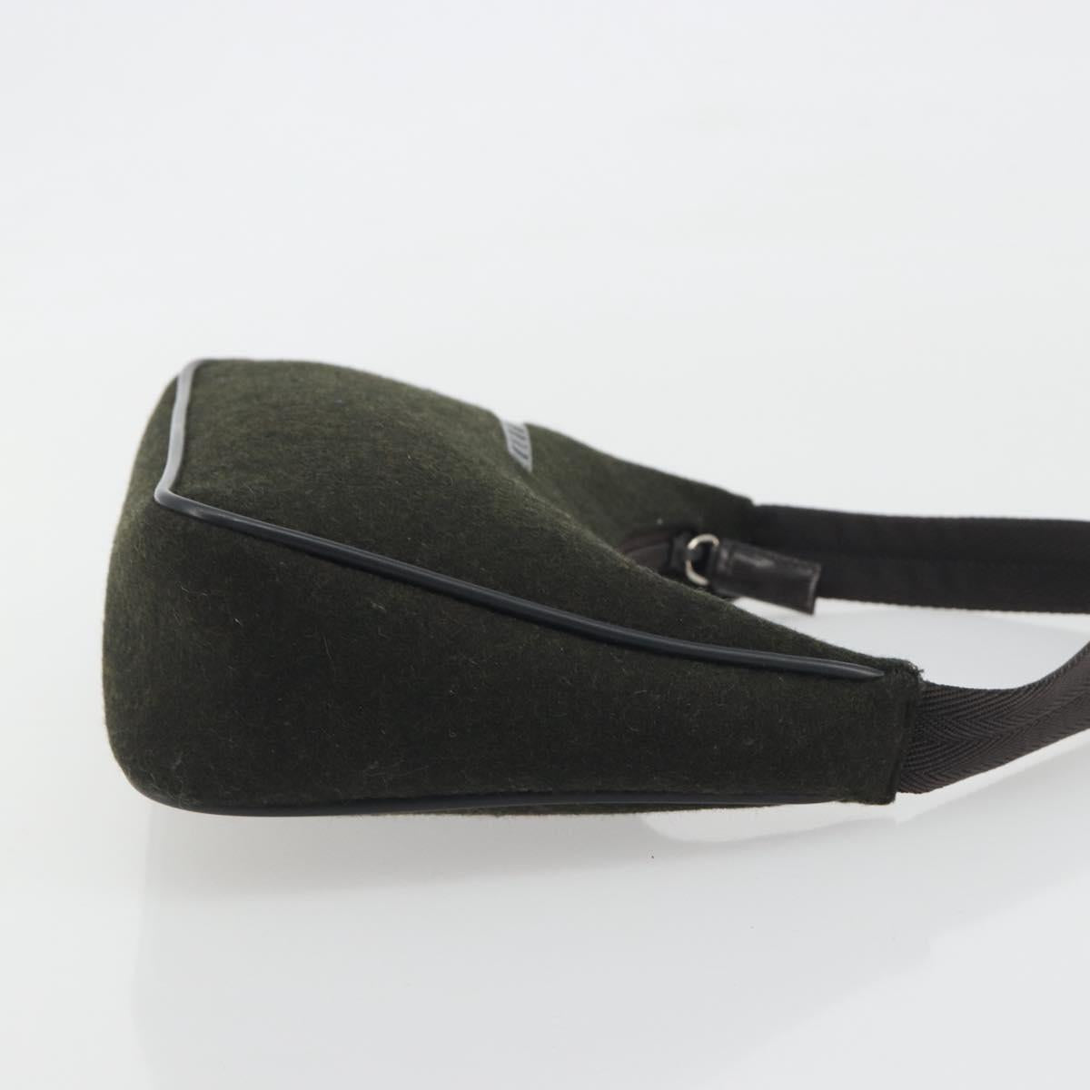 PRADA PRADA Sports Hand Pouch Wool Khaki Silver Auth 195649A