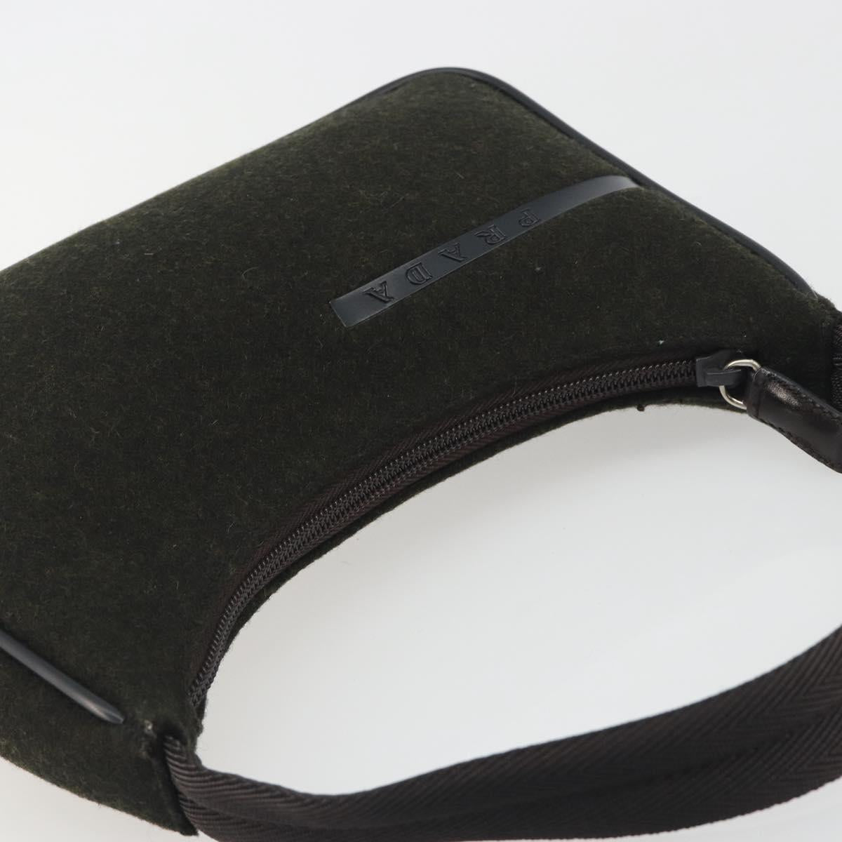 PRADA PRADA Sports Hand Pouch Wool Khaki Silver Auth 195649A
