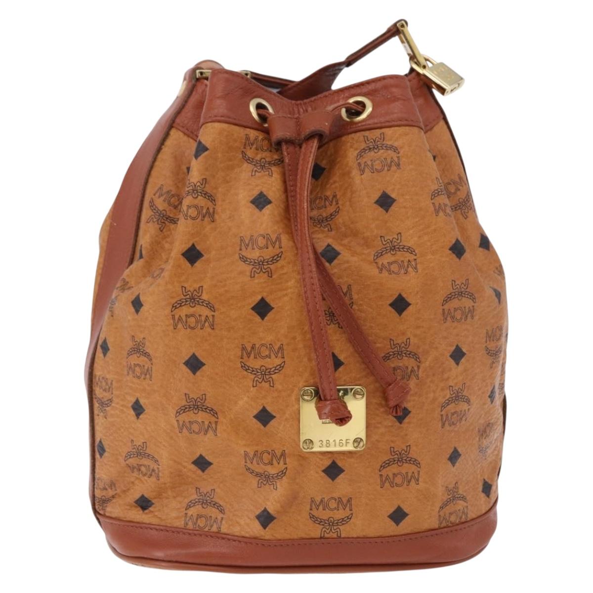 MCM Vicetos Logogram Shoulder Bag PVC Leather Brown Gold Auth 195650