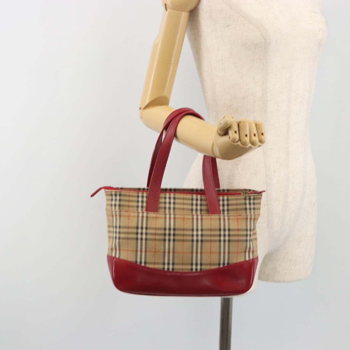 BURBERRY Nova Check Hand Bag Canvas Beige Auth 195651