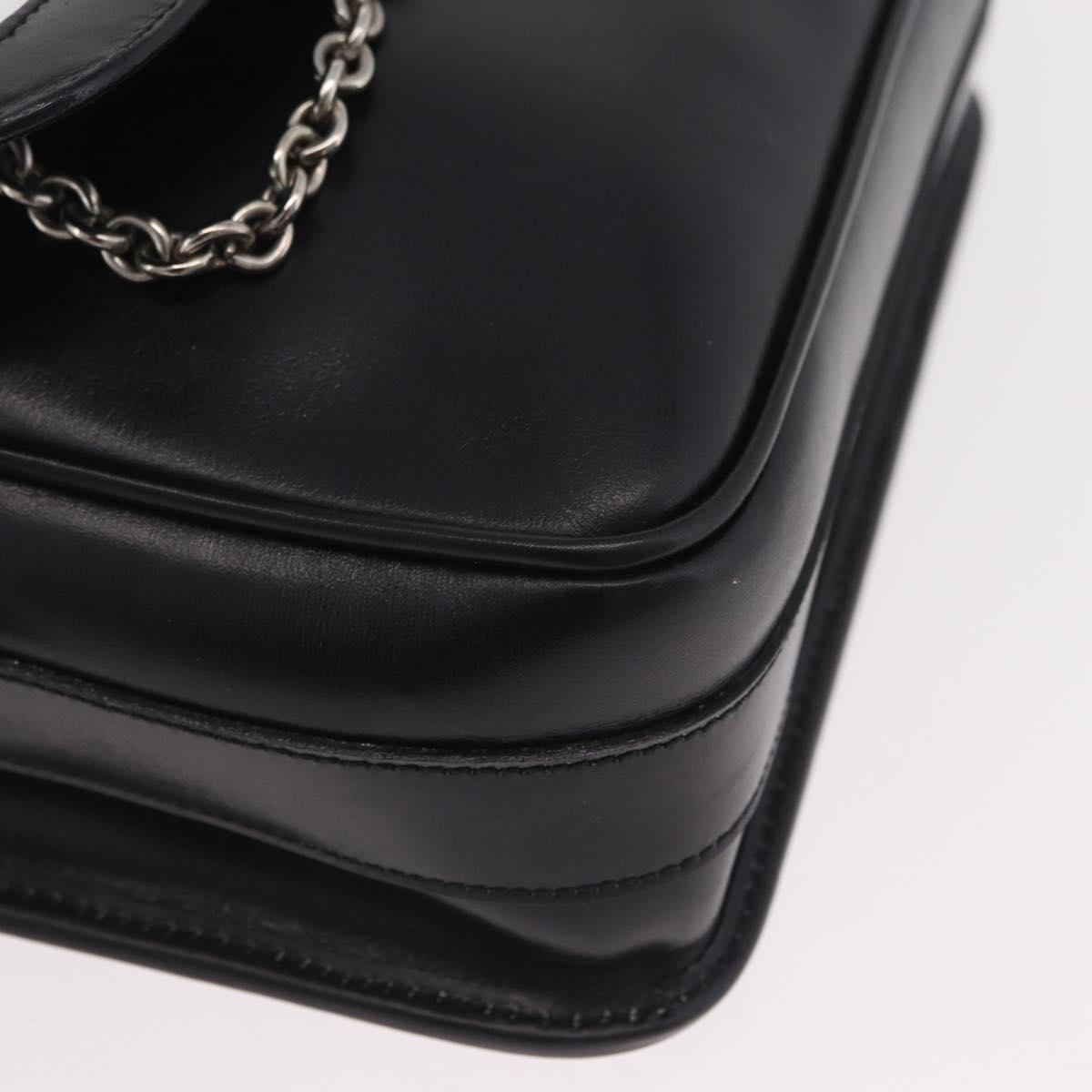 CELINE Shoulder Bag Leather White Black Silver Auth 195652