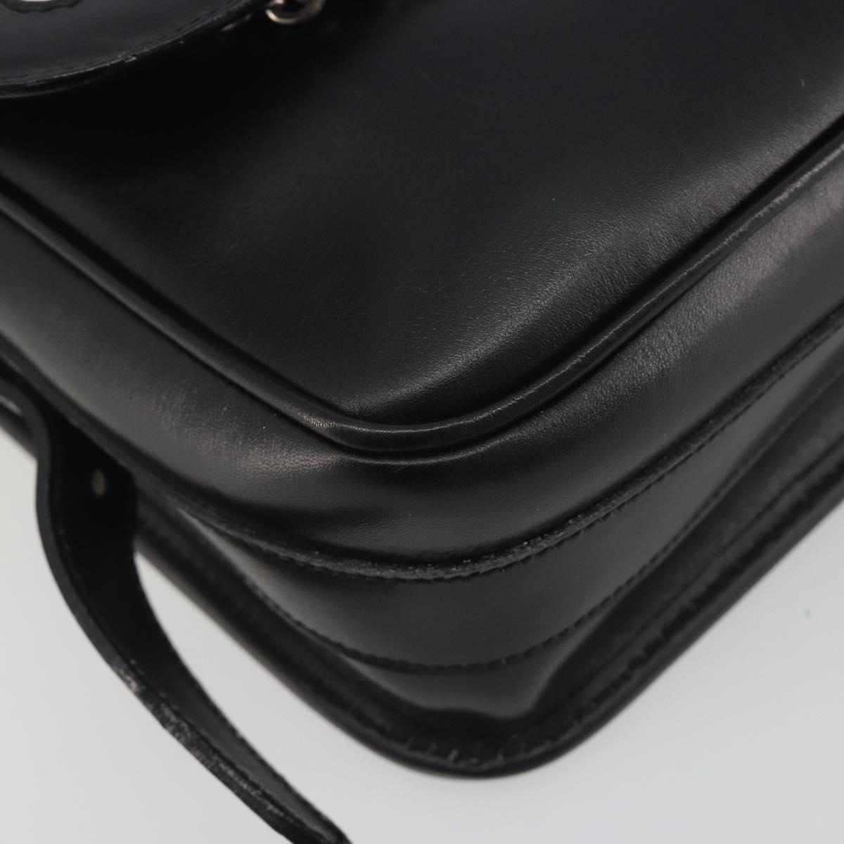 CELINE Shoulder Bag Leather White Black Silver Auth 195652