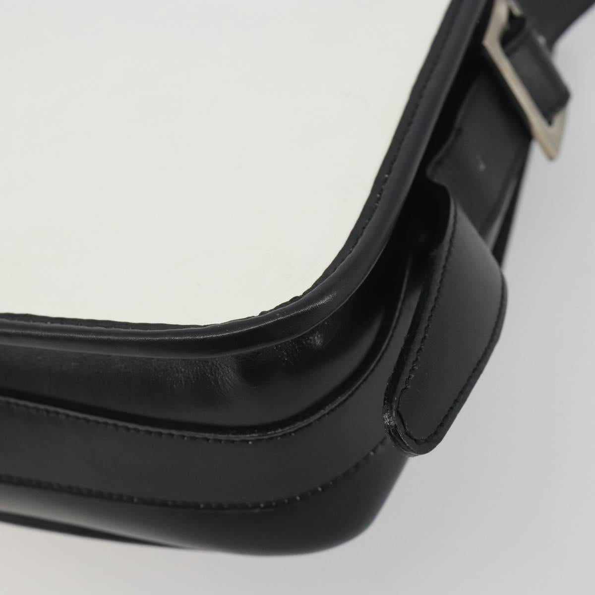 CELINE Shoulder Bag Leather White Black Silver Auth 195652