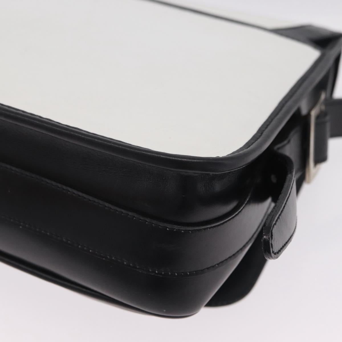 CELINE Shoulder Bag Leather White Black Silver Auth 195652