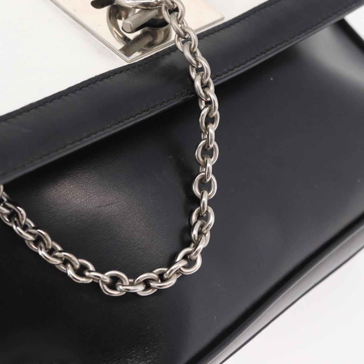 CELINE Shoulder Bag Leather White Black Silver Auth 195652