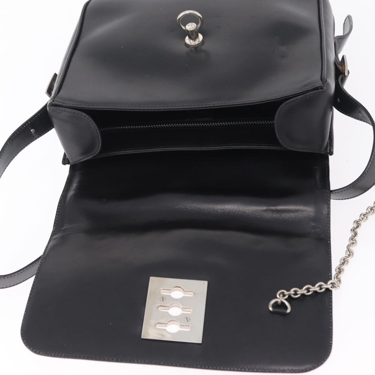 CELINE Shoulder Bag Leather White Black Silver Auth 195652