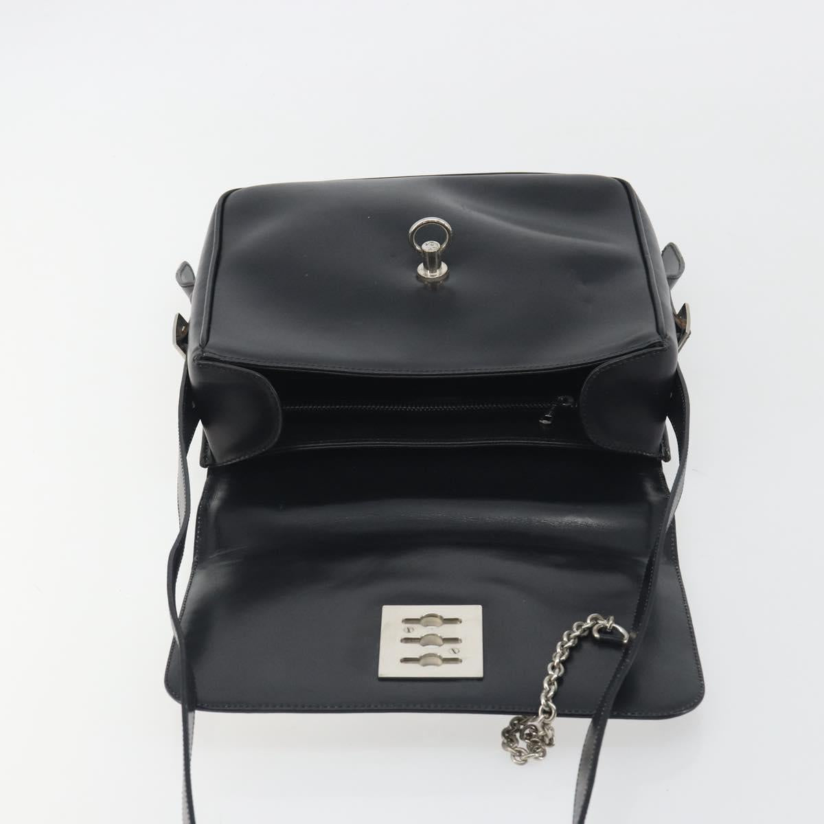 CELINE Shoulder Bag Leather White Black Silver Auth 195652