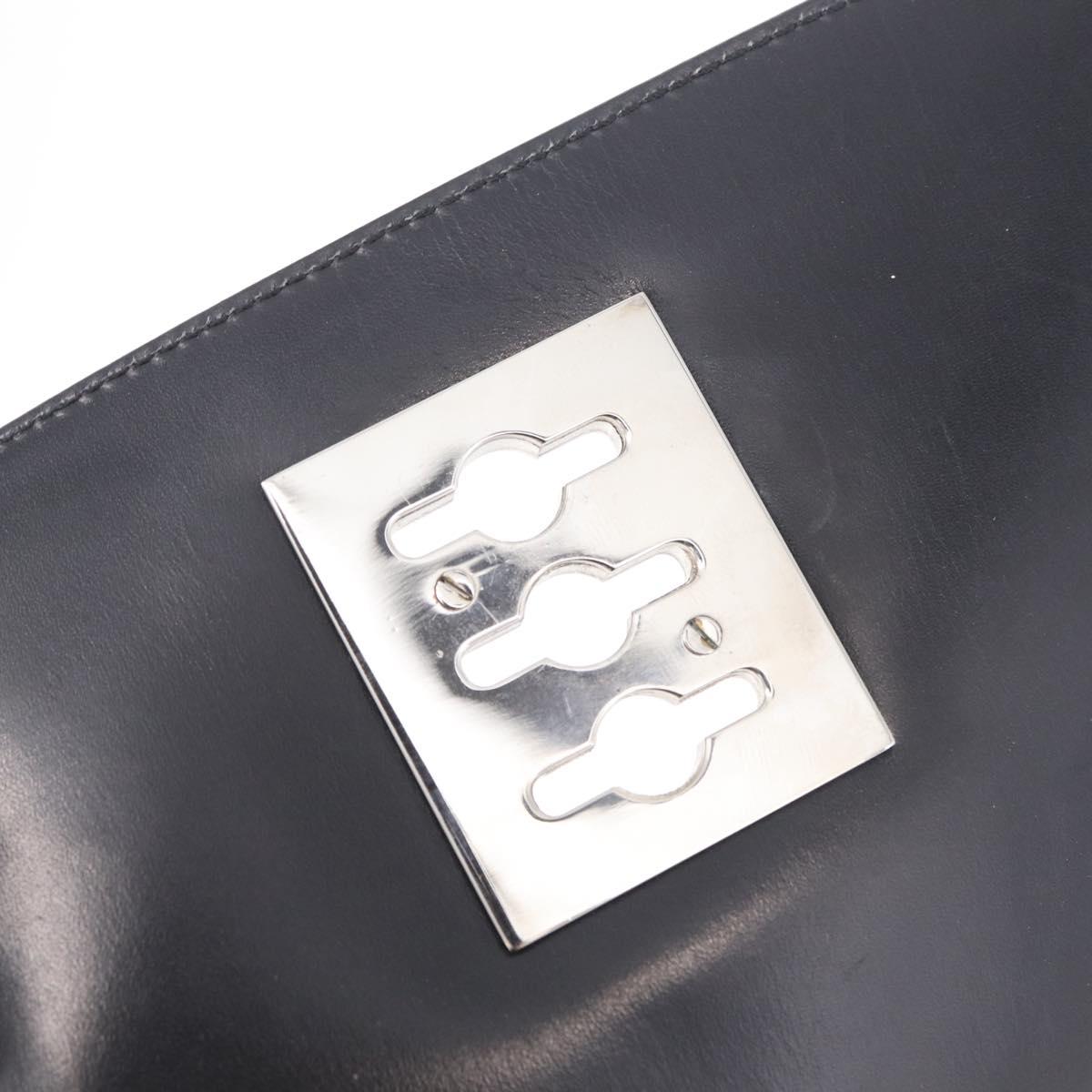 CELINE Shoulder Bag Leather White Black Silver Auth 195652
