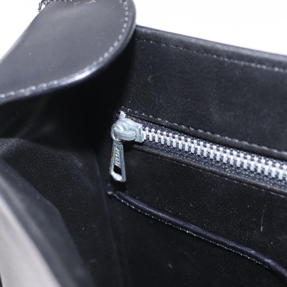 CELINE Shoulder Bag Leather White Black Silver Auth 195652