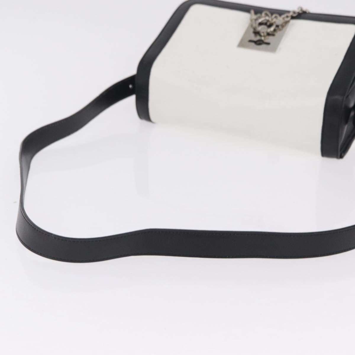 CELINE Shoulder Bag Leather White Black Silver Auth 195652