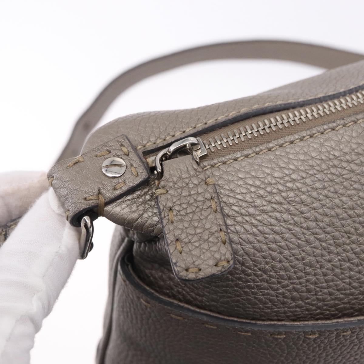 FENDI Celeria Shoulder Bag Leather Gray Silver Auth 195653V