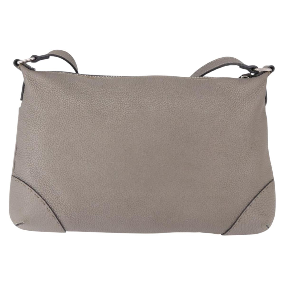 FENDI Celeria Shoulder Bag Leather Gray Silver Auth 195653V