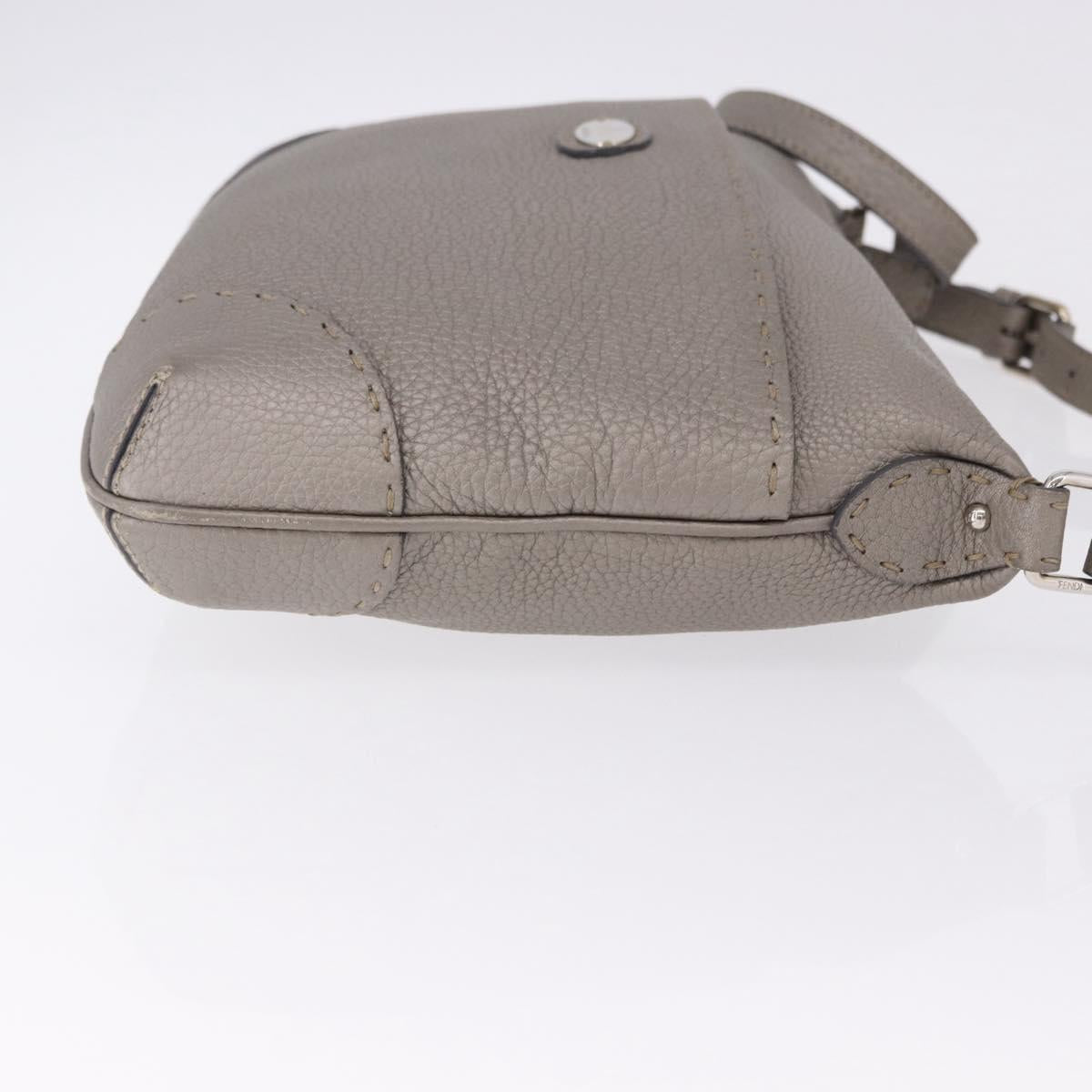 FENDI Celeria Shoulder Bag Leather Gray Silver Auth 195653V