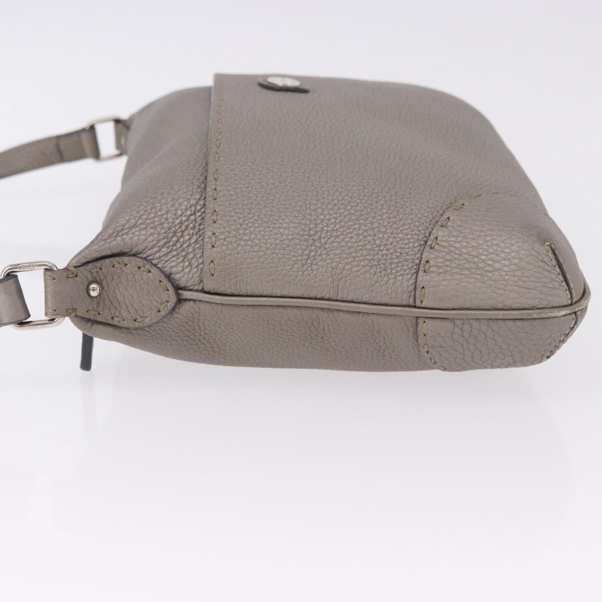 FENDI Celeria Shoulder Bag Leather Gray Silver Auth 195653V