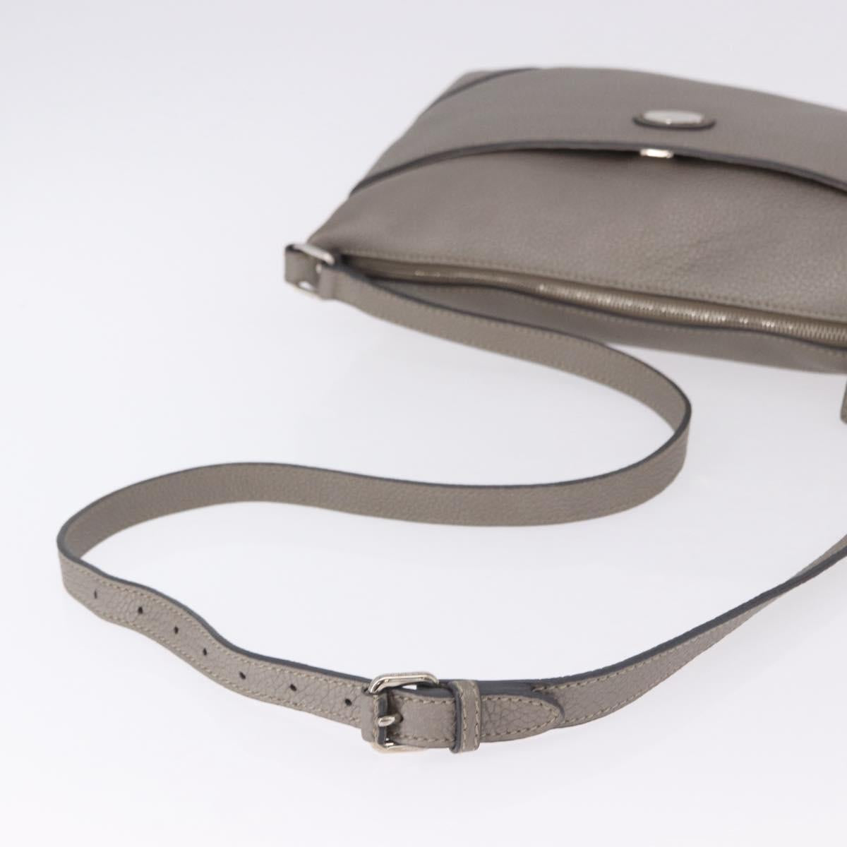 FENDI Celeria Shoulder Bag Leather Gray Silver Auth 195653V