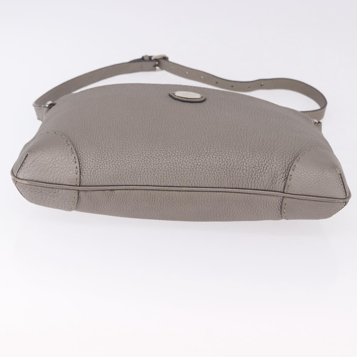 FENDI Celeria Shoulder Bag Leather Gray Silver Auth 195653V