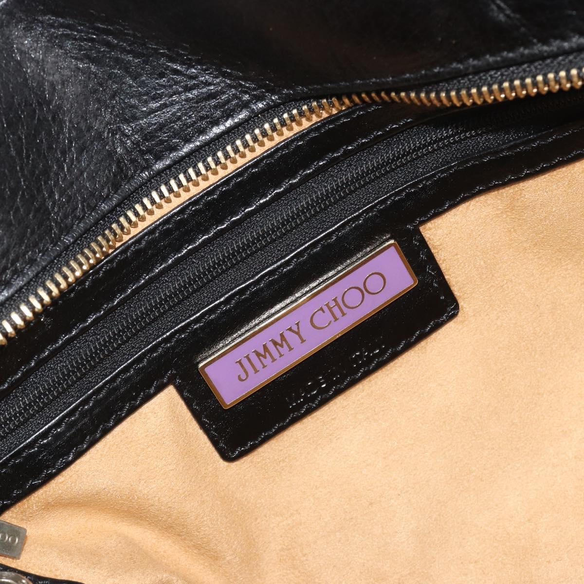 Jimmy Choo Chain Shoulder Bag Leather Black Gold Auth 195654A
