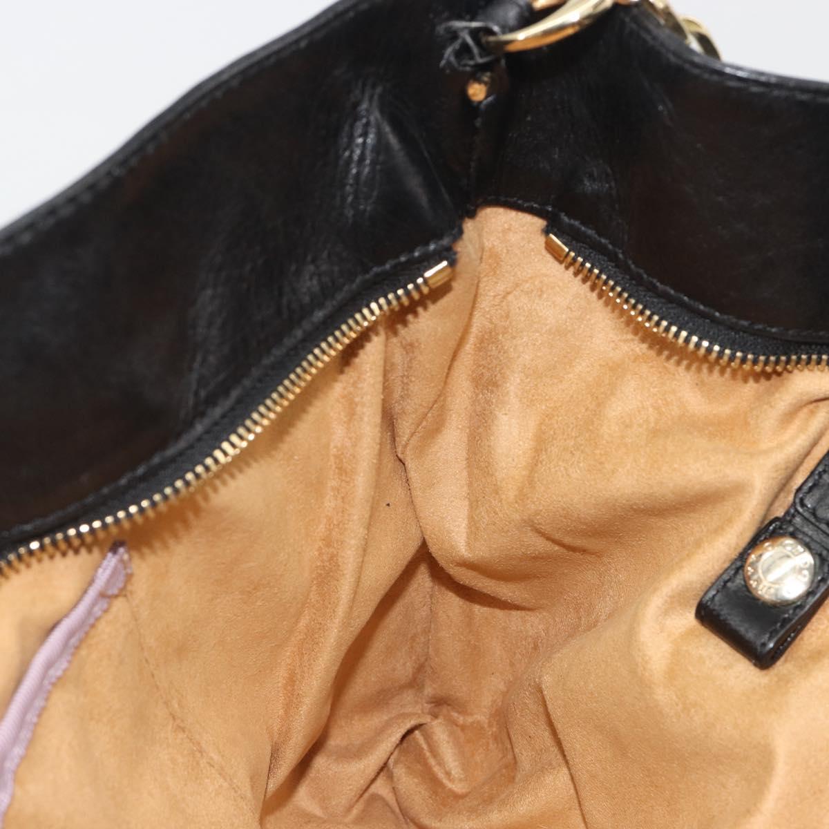 Jimmy Choo Chain Shoulder Bag Leather Black Gold Auth 195654A