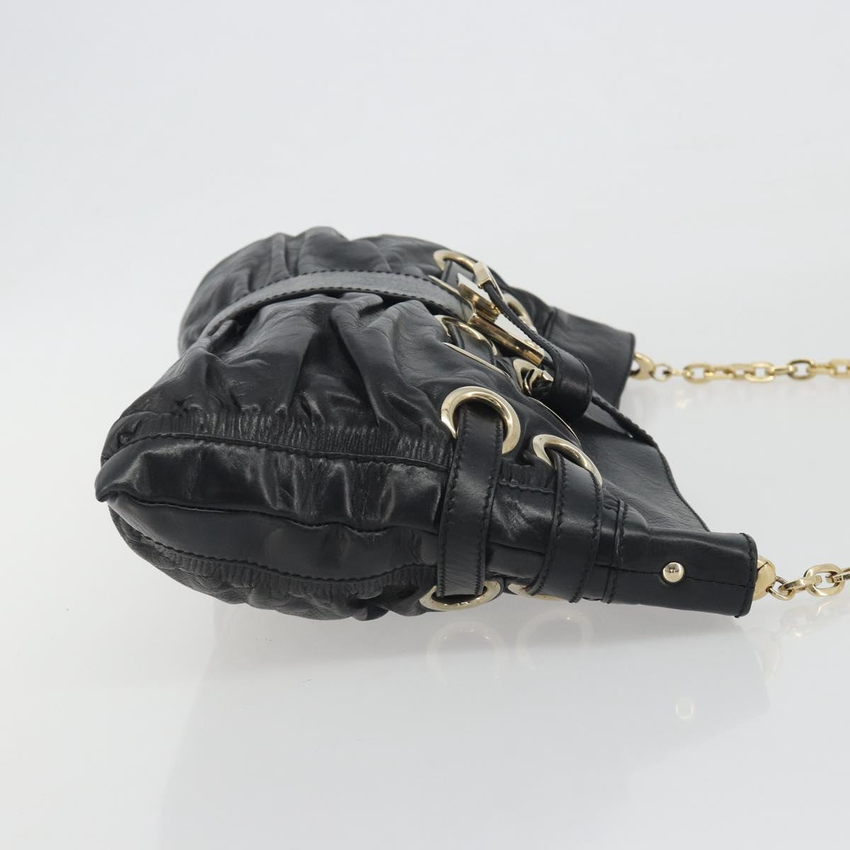 Jimmy Choo Chain Shoulder Bag Leather Black Gold Auth 195654A