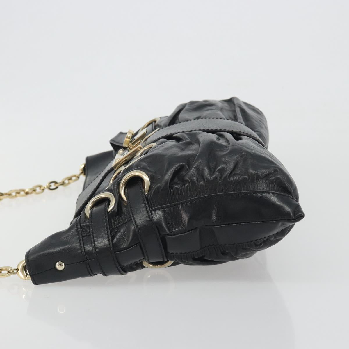 Jimmy Choo Chain Shoulder Bag Leather Black Gold Auth 195654A