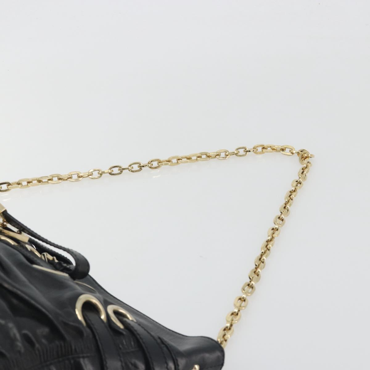 Jimmy Choo Chain Shoulder Bag Leather Black Gold Auth 195654A