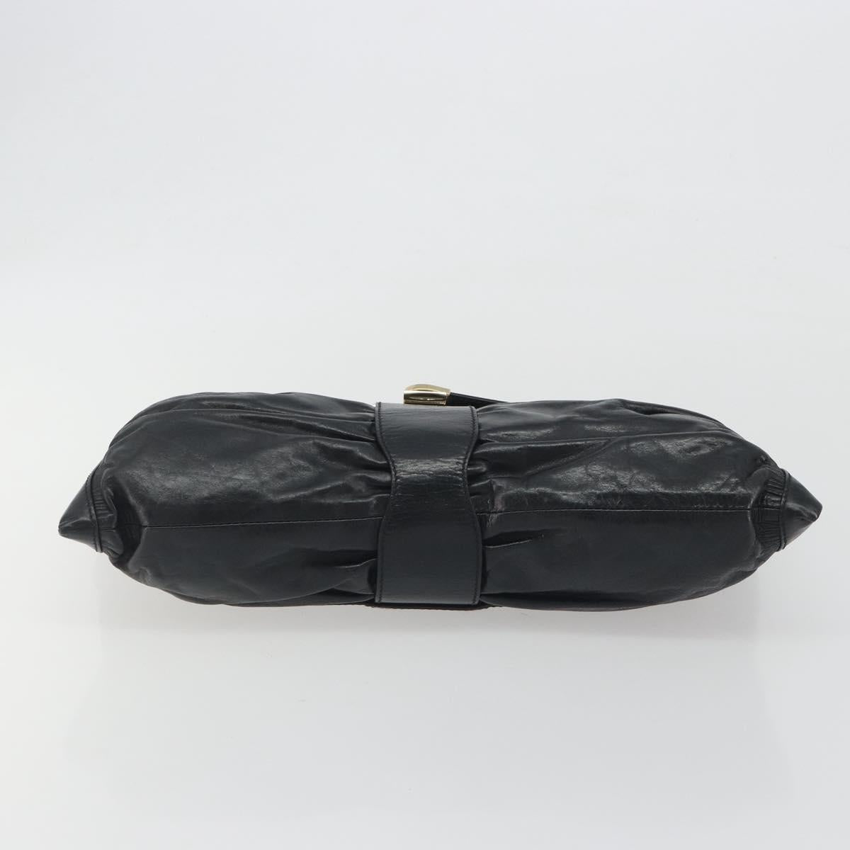 Jimmy Choo Chain Shoulder Bag Leather Black Gold Auth 195654A